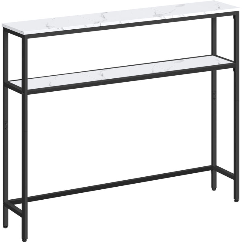 Vasagle - Console pour Couloir, Table de Salon Fine à 2 Niveaux, 20 x 100 x 80 cm, Table d'Appoint avec 2 Étagères, pour Salon, Chambre, Blanc Marbré