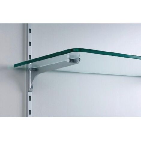 Console pour étagère en zamak finition chromé satiné – Longueur 200 mm – Équipée de 2 caoutchoucs anti-dérapants – Pour tablettes bois et verre – Sofadi
