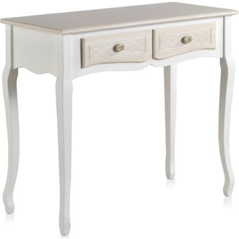 Console romantique en bois blanc avec deux tiroirs crème - Blanc crème bois clair