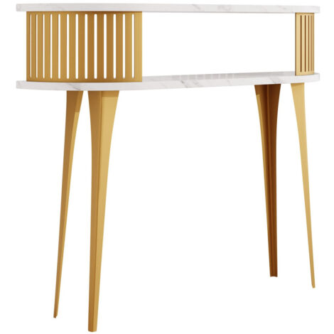 Console Sordore 112, Doré + Marbre blanc, 86x100x25cm