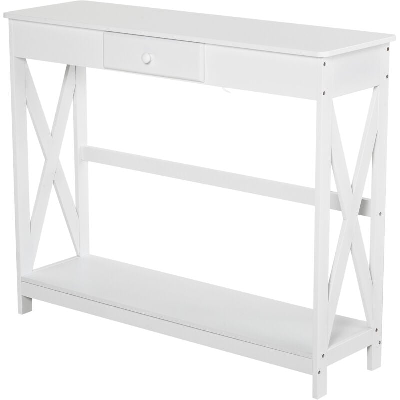 Homcom - Console style table de drapier néo-rétro tiroir + étagère dim. 100L x 30l x 81H cm mdf blanc