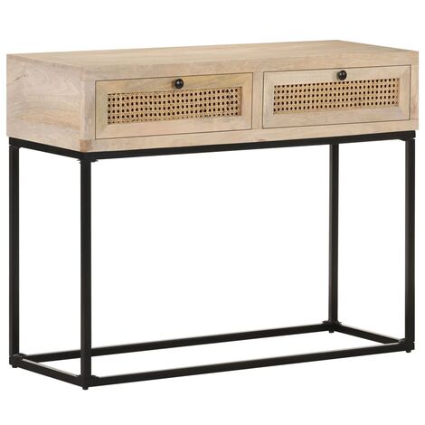 Console Table 100x35x76 cm Solid Mango Wood and Natural Cane vidaXL
