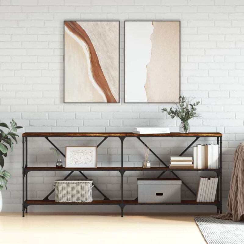 Console Table Smoked Oak 180x30x75 Cm Engineered Wood And Iron Vidaxl