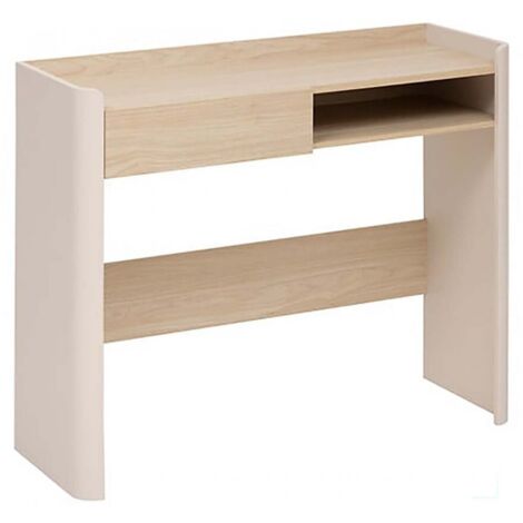Console Table bureau avec une niche et 1 tiroir, Coloris chêne/ivoire - Longueur 100 x Profondeur 35 x Hauteur 80 cm