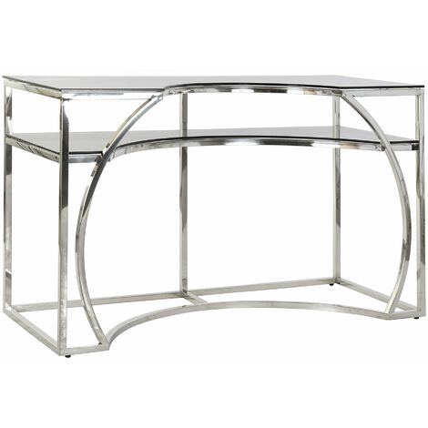 Console / Table console en acier et verre coloris argenté - Longueur 120 x Profondeur 50 x Hauteur 75 cm -PEGANE-