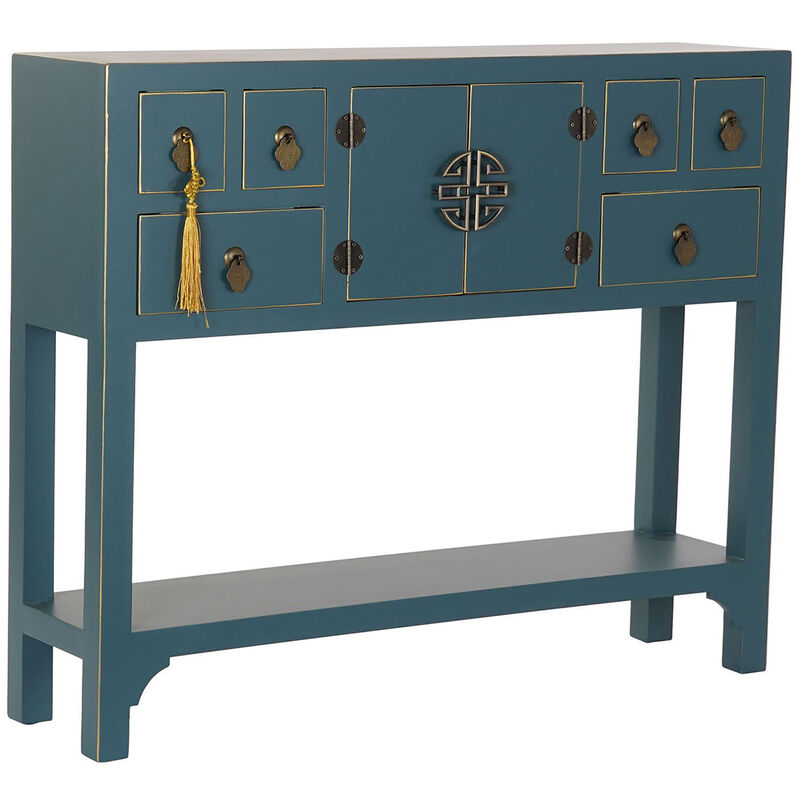 Pegane - Console Table console en bois de sapin et mdf coloris bleu pétrole - Longueur 95 x Profondeur 25 x Hauteur 79 cm