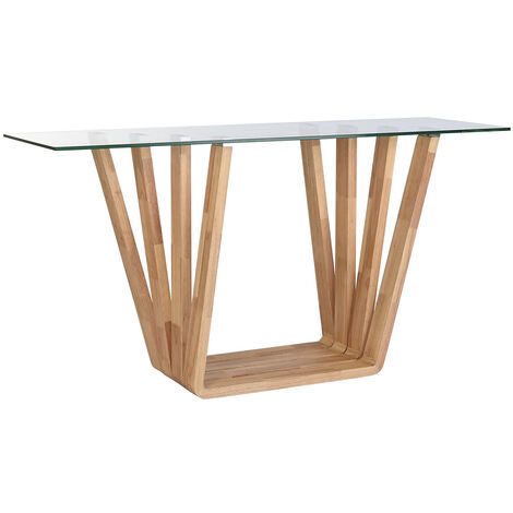 Console Table console en bois coloris naturel et verre transparent - Longueur 145 x Profondeur 45 x Hauteur 75 cm -PEGANE-