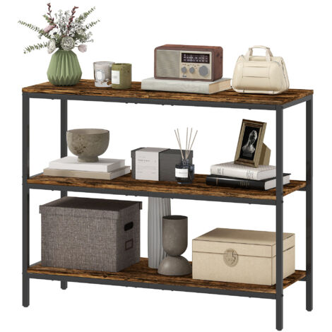 Console, table d'appoint avec étagère à 3 niveaux, panneaux de particules, métal, marron clair
