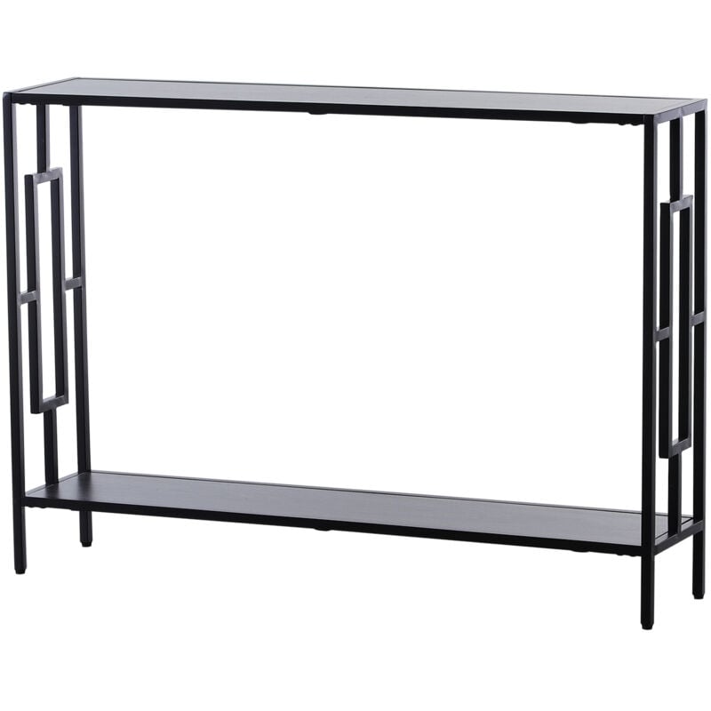 Homcom - Console table d'appoint design industriel dim. 106L x 23l x 76H cm étagère acier noir panneaux particules bois gris