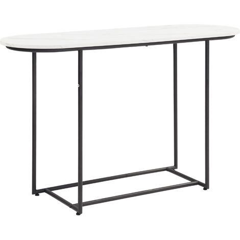 Console table d'appoint style contemporain plateau aspect marbre blanc châssis acier noir
