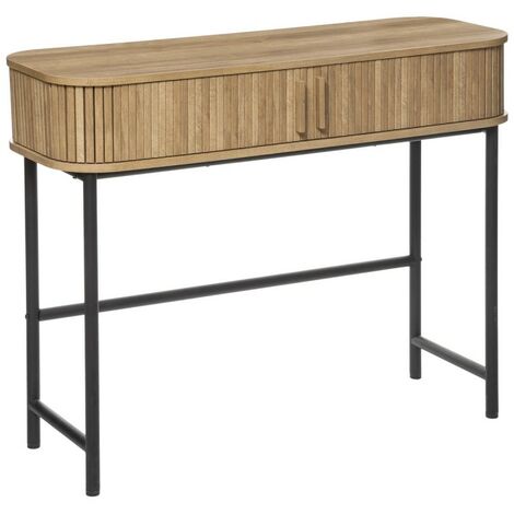 Console, table de console en bois MDF naturel et acier coloris noir - Longueur 100 x Profondeur 35 x Hauteur 80,5 cm