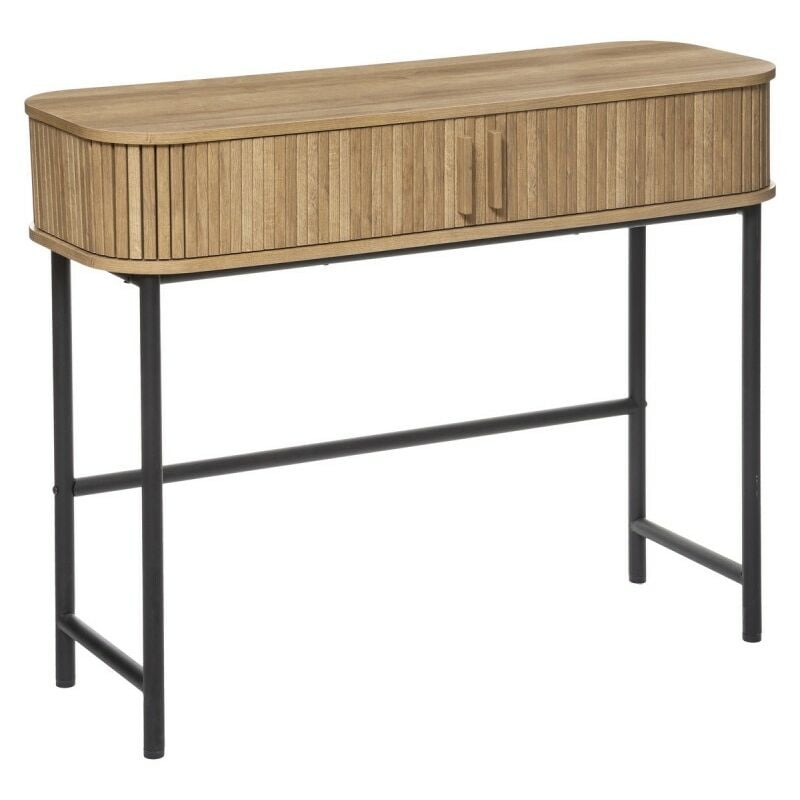 Console, table de console en bois mdf naturel et acier coloris noir - Longueur 100 x Profondeur 35 x Hauteur 80,5 cm