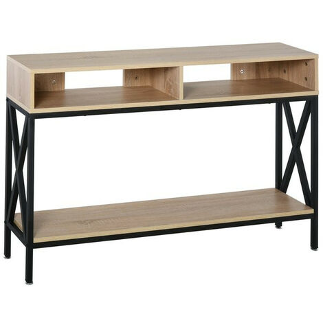 Console table d'entrée GEORGY chêne clair et noir