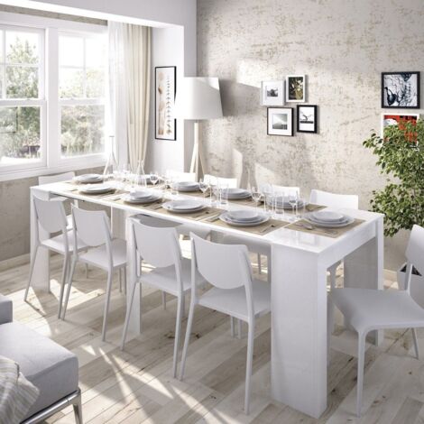 Console table extensible 10 couverts - 4 rallonges - Blanc - ONEGA