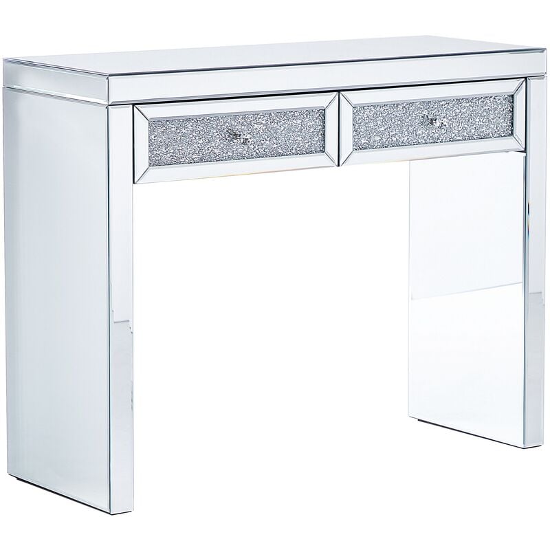 Glam Mirrored Console Table Storage Crystal Knobs 2 Drawers Silver Tilly - Silver