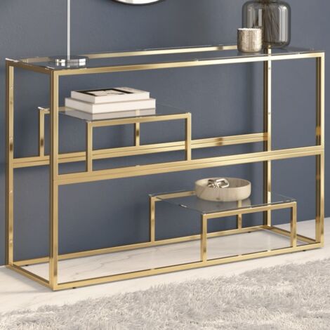 Console Table Gold Stainless Steel and Tempered Glass vidaXL