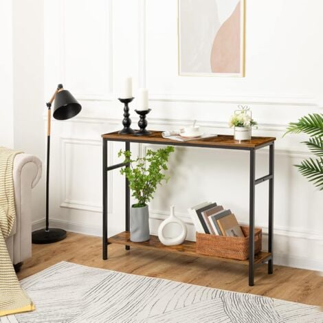 Console Table, Hallway Table with Adjustable Shelves, Slim Sofa Table, 2-tier Side Table with Storage Shelf, for Living Room, Office, Industrial, Sturdy, HOOBRO EBF24XG01