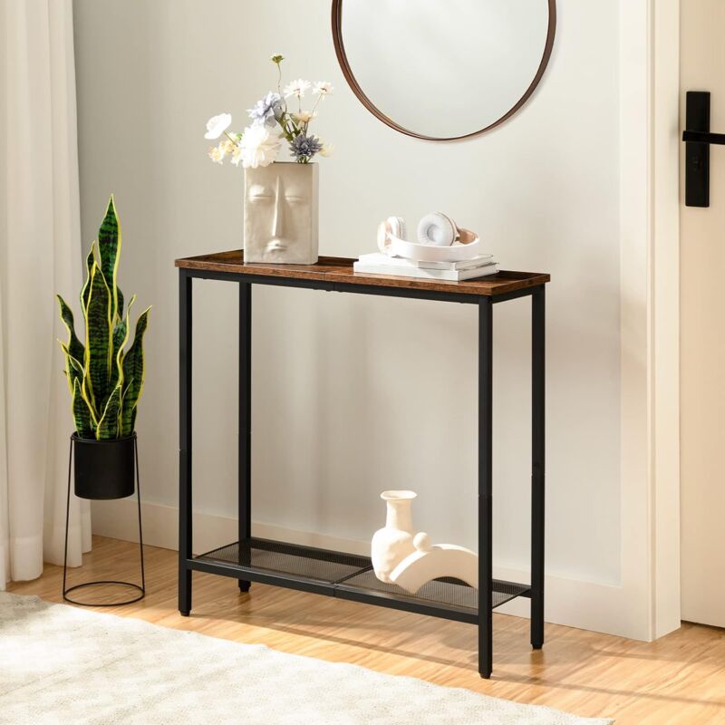 Console Table, Narrow Console Table for Hallway, Entryway Table with 2 Shelves, Industrial Display Table, Slim Side Table for Living Room, Bedroom,