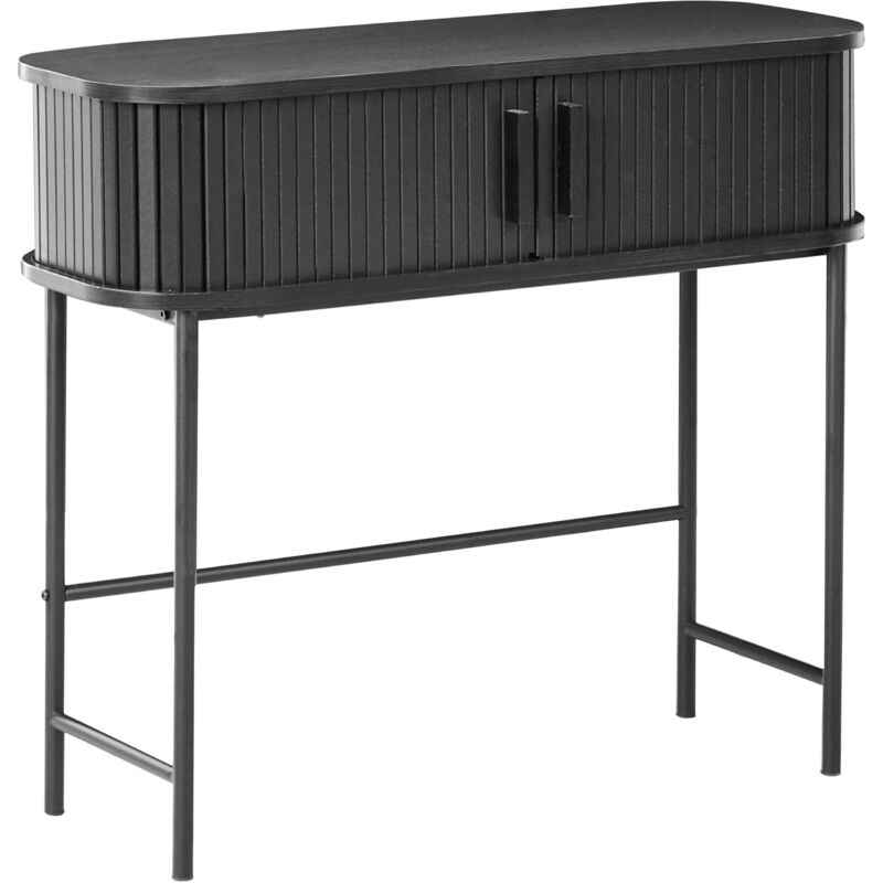 Beliani - Console Table Retro Sliding Door Mdf Metal Legs 80 X 30 Cm Black Bradley