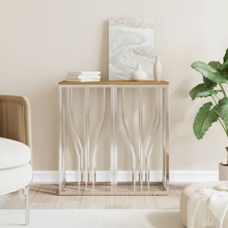 Console Table Silver Stainless Steel and Solid Wood Acacia vidaXL
