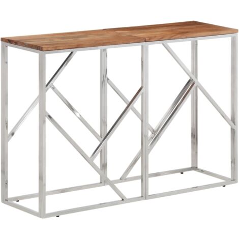 Console Table Silver Stainless Steel and Solid Wood Acacia vidaXL