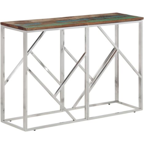 Console Table Silver Stainless Steel and Solid Wood Reclaimed vidaXL