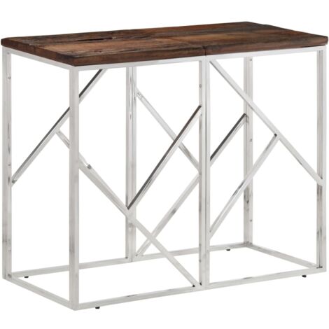 Console Table Silver Stainless Steel and Solid Wood Sleeper vidaXL