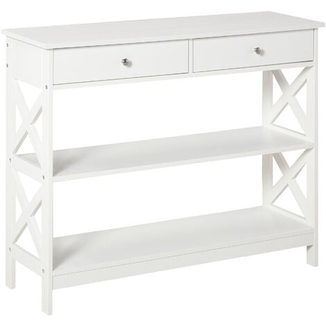 Console Table Sofa Desk w/ Shelves Drawers for Living Room Entryway Bedroom White