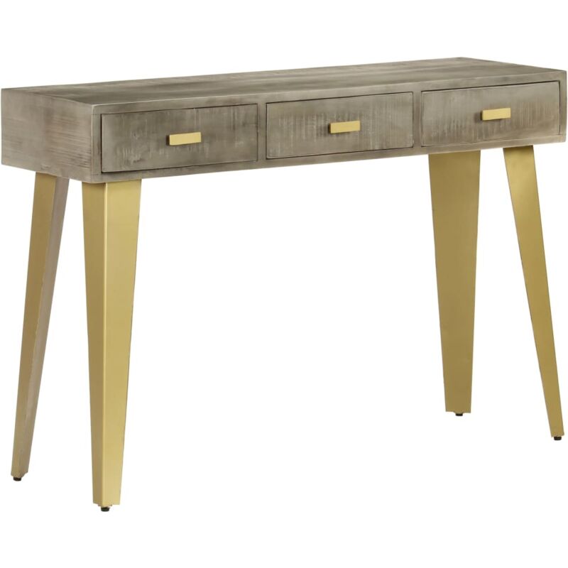 Vidaxl - Console Table Solid Mango Wood Grey with Brass 110x35x76 cm