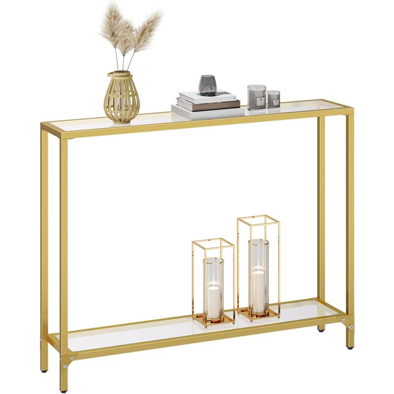 Console Table, Tempered Glass Sofa Table, Slim Hallway Table with 2 Shelves, Narrow Entryway Table, 100 x 22 x 80 cm, Modern Display Table for Living