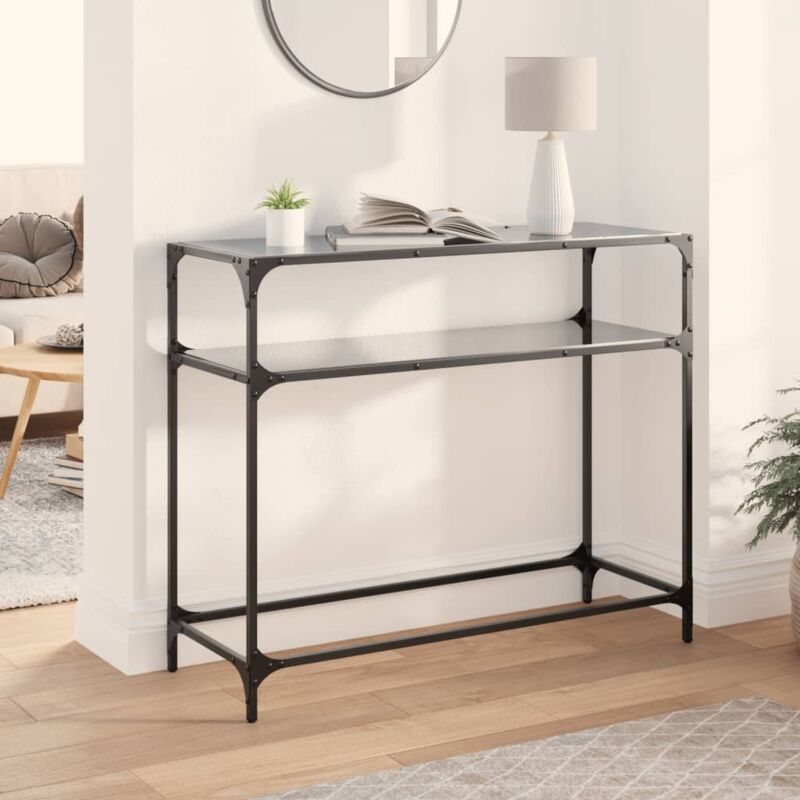 Console Table With Black Glass Top98x35x81 Cm Steel Vidaxl
