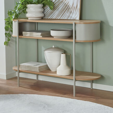 Console triple plateau 110x39x76 cm en bois et métal beige - ERZKA