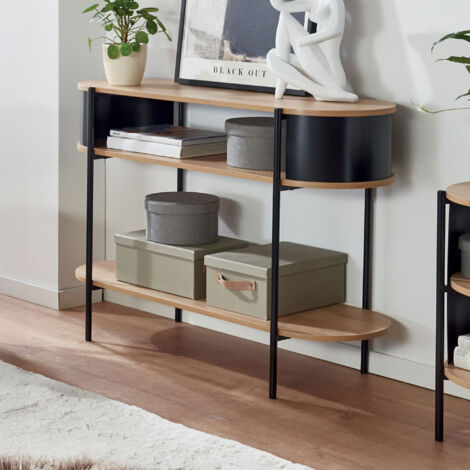 Console triple plateau 110x39x76 cm en bois et métal noir - ERZKA