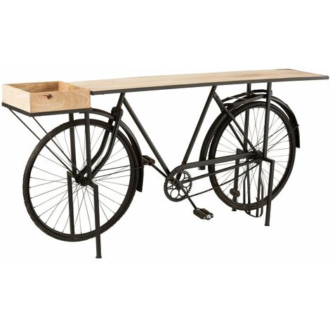Console vélo rétro TROE en bois de manguier naturel et métal noir.