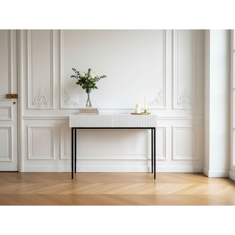 Bobochic - Console 2 tiroirs kasha pieds noirs Blanc