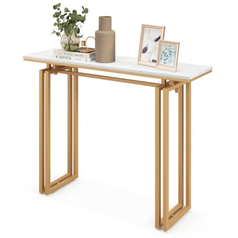 Consolle 110cm con piano in finto marmo e struttura in metallo per impieghi gravosi, Tavolino lungo per divano Oro