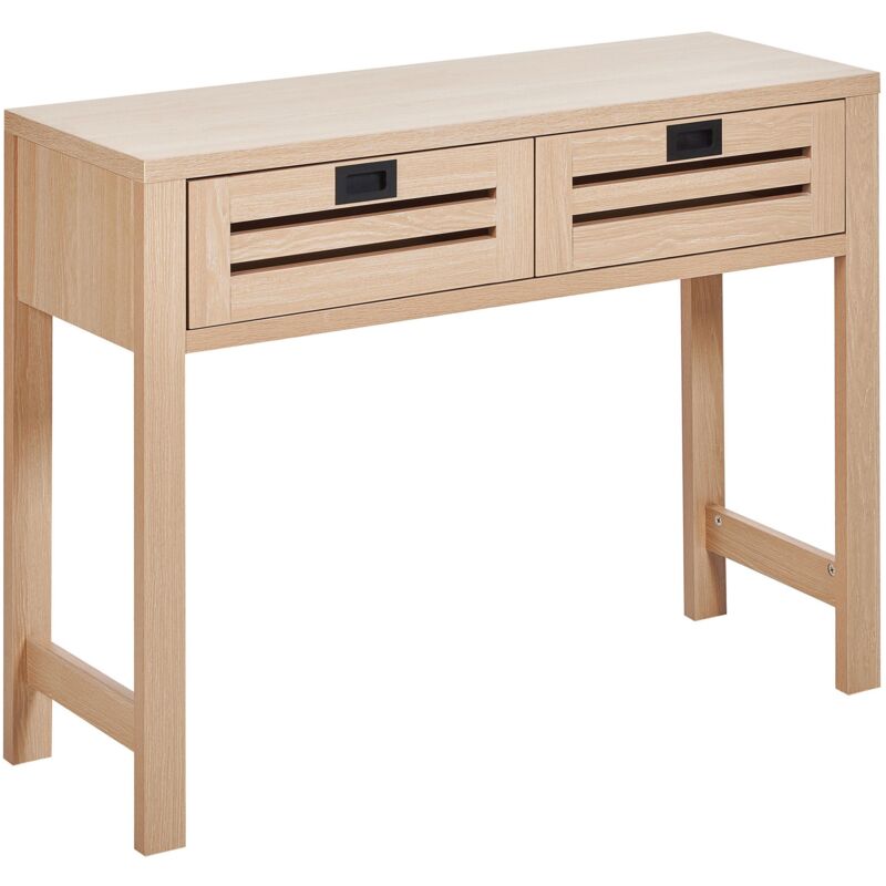 Beliani - Consolle a 2 cassetti effetto legno Tavola in legno Maniglie nere Soggiorno moderno Tono legno chiaro Randa