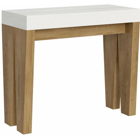 Consolle Allungabile 90-196x40x77 cm in Nobilitato Bianco e Marrone