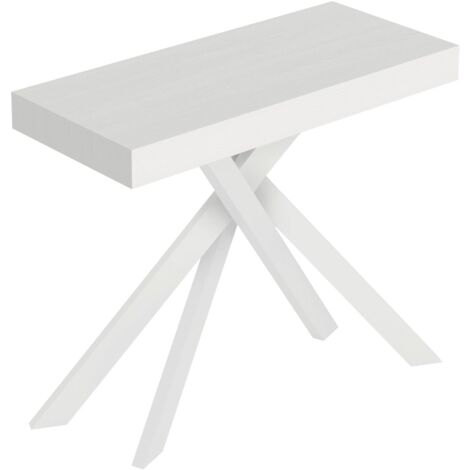 Consolle Allungabile 90-196x40x77 cm Saki Small Bianco Frassino Gambe Bianche