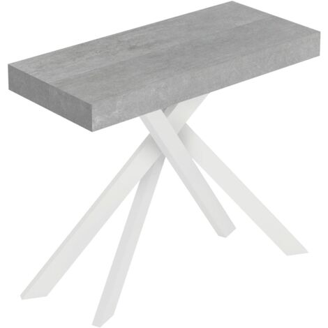 Consolle Allungabile 90-196x40x77 cm Saki Small Cemento Gambe Bianche