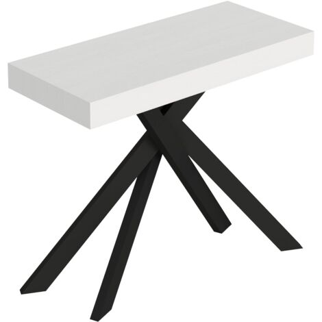 Consolle Allungabile 90-196x40x77 cm Saki Small Premium Bianco Frassino Gambe Antracite