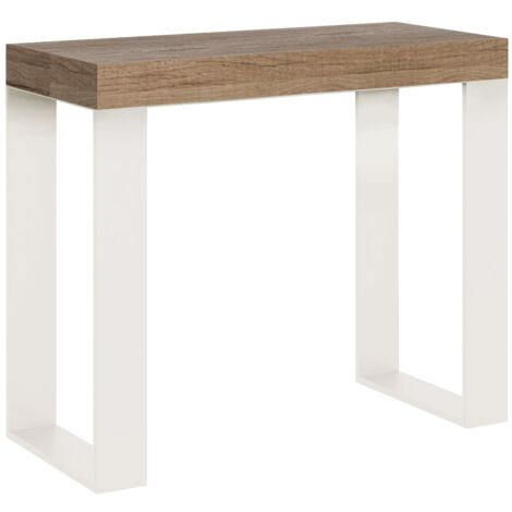 Consolle Allungabile 90-196x40x77 cm Tecno Small Quercia Natura telaio Bianco