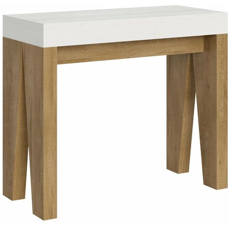 Consolle Allungabile 90-300x40x77 cm in Nobilitato Bianco e Marrone