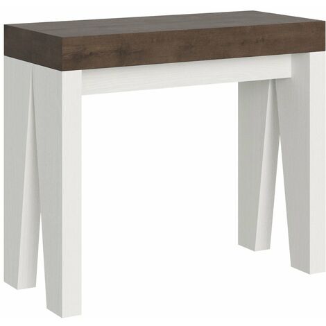 Consolle Allungabile 90-300x40x77 cm in Nobilitato Marrone e Bianco