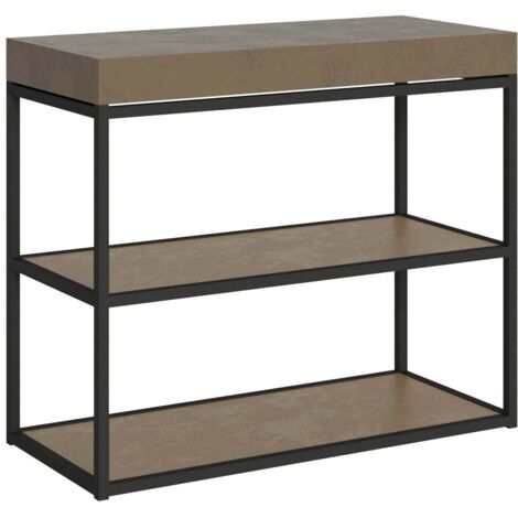 Consolle Allungabile 90-300x40x77 cm Plano Tortora Telaio Antracite