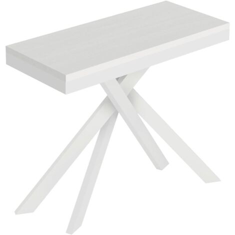 Consolle Allungabile 90-300x40x77 cm Saki Evolution Bianco Frassino Gambe Bianche