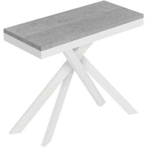 Consolle Allungabile 90-300x40x77 cm Saki Evolution Cemento Gambe Bianche