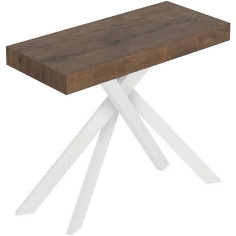 Consolle Allungabile 90-300x40x77 cm Saki Noce Gambe Bianche