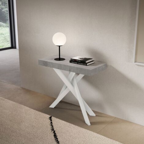 Consolle allungabile Libo Small - Cemento gambe bianche 90x40/196 cm