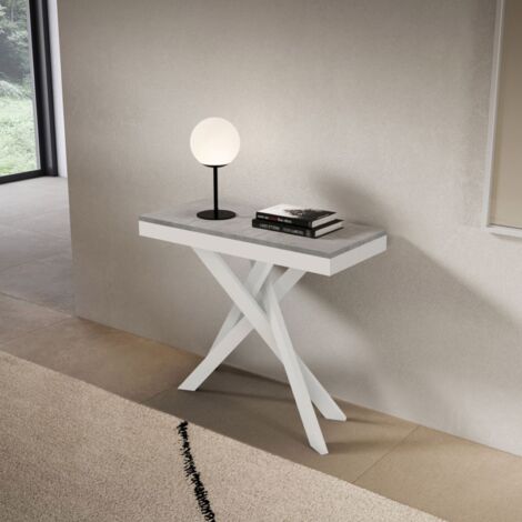 Consolle allungabile Libo Small Evolution - Cemento telaio bianco 90x40/196 cm